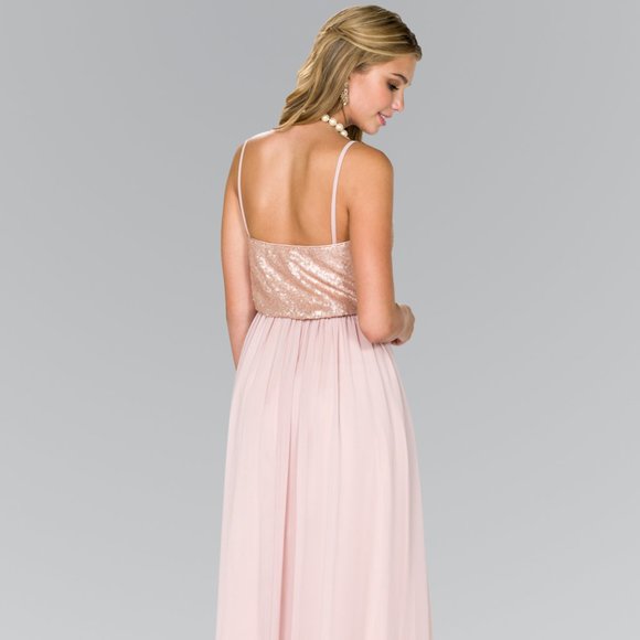 NEW OFF SHOULDER SLEEVELESS A-LINE CHIFFON DRESS EMBROIDERED WITH SEQUIN GL2416 - Picture 6 of 10